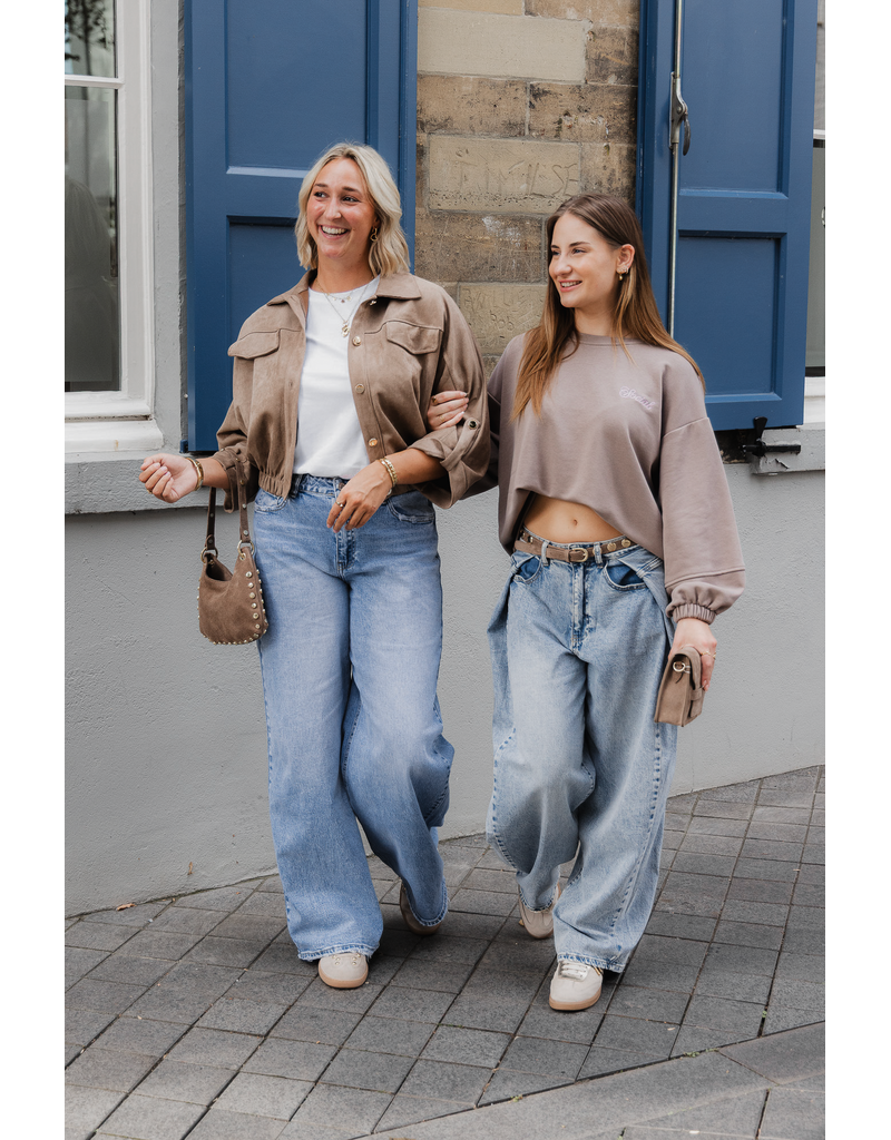 21Jewelz Suede-look jasje met gouden knoopjes - taupe
