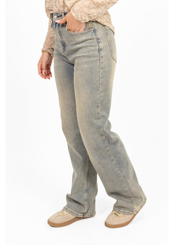 Redefined Wide leg jeans met lichte wassing - blauw