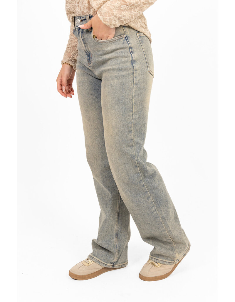 Redefined Wide leg jeans met lichte wassing - blauw
