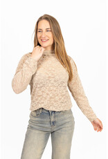 21Jewelz Kanten velours top met hoge hals - beige