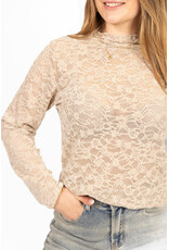 21Jewelz Kanten velours top met hoge hals - beige