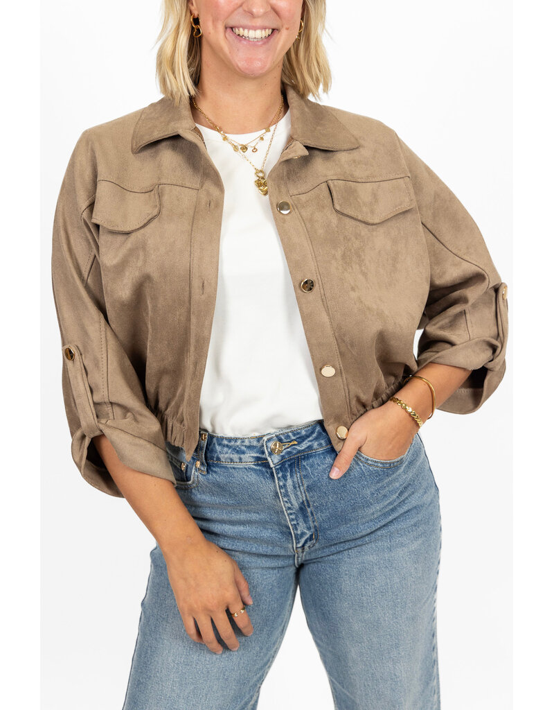21Jewelz Suede-look jasje met gouden knoopjes - taupe