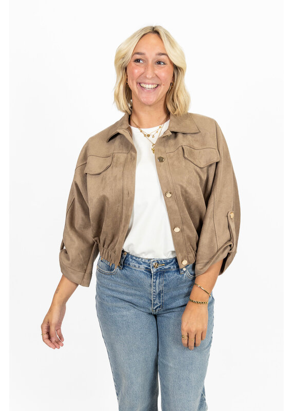 21Jewelz Suede-look jasje met gouden knoopjes - taupe