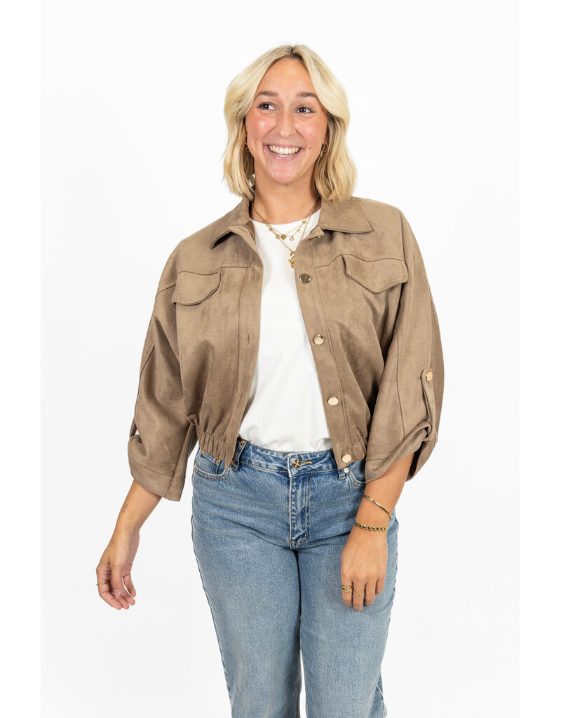 21Jewelz Suede-look jasje met gouden knoopjes - taupe