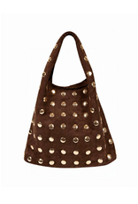 21Jewelz PU shopper met gouden studs - suede donkerbruin