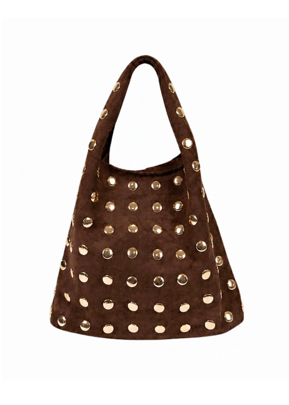 21Jewelz PU shopper met gouden studs - suede donkerbruin