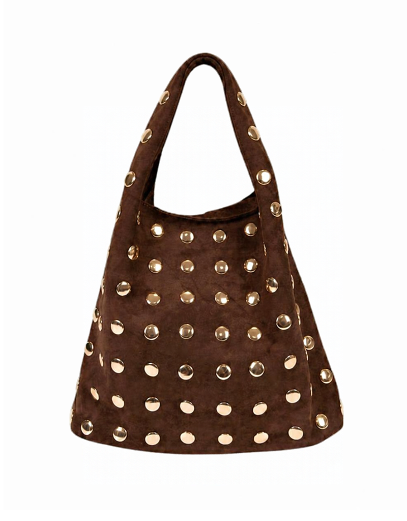 21Jewelz PU shopper met gouden studs - suede donkerbruin