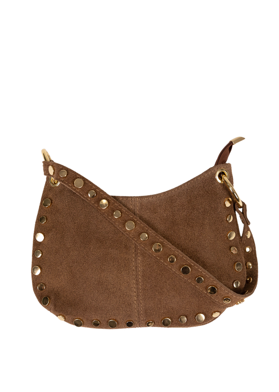 21Jewelz Halfronde tas met gouden studs - suede taupe