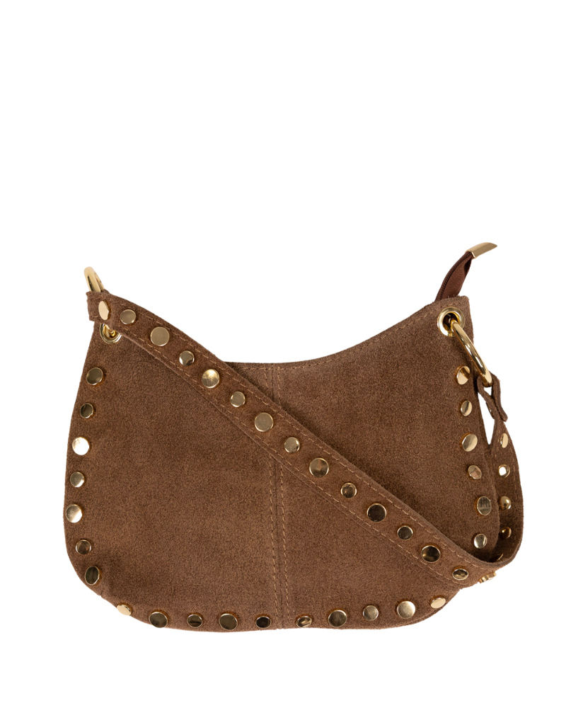 21Jewelz Halfronde tas met gouden studs - suede taupe