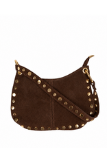 21Jewelz Halfronde tas met gouden studs - suede donkerbruin