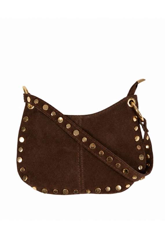 21Jewelz Halfronde tas met gouden studs - suede donkerbruin