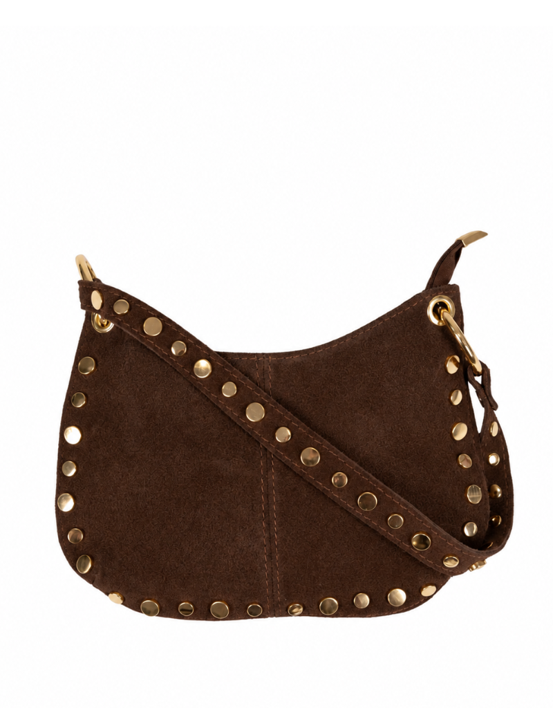 21Jewelz Halfronde tas met gouden studs - suede donkerbruin