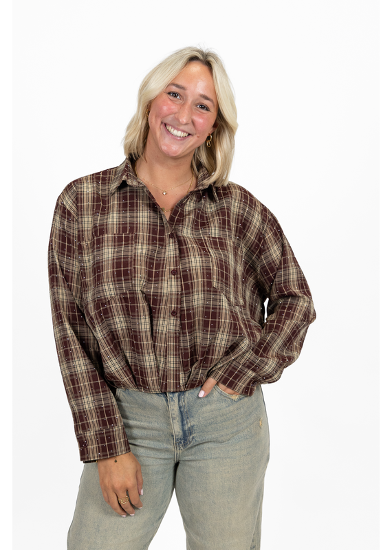 21Jewelz Blouse met glitter en elastiek - bordeaux/beige