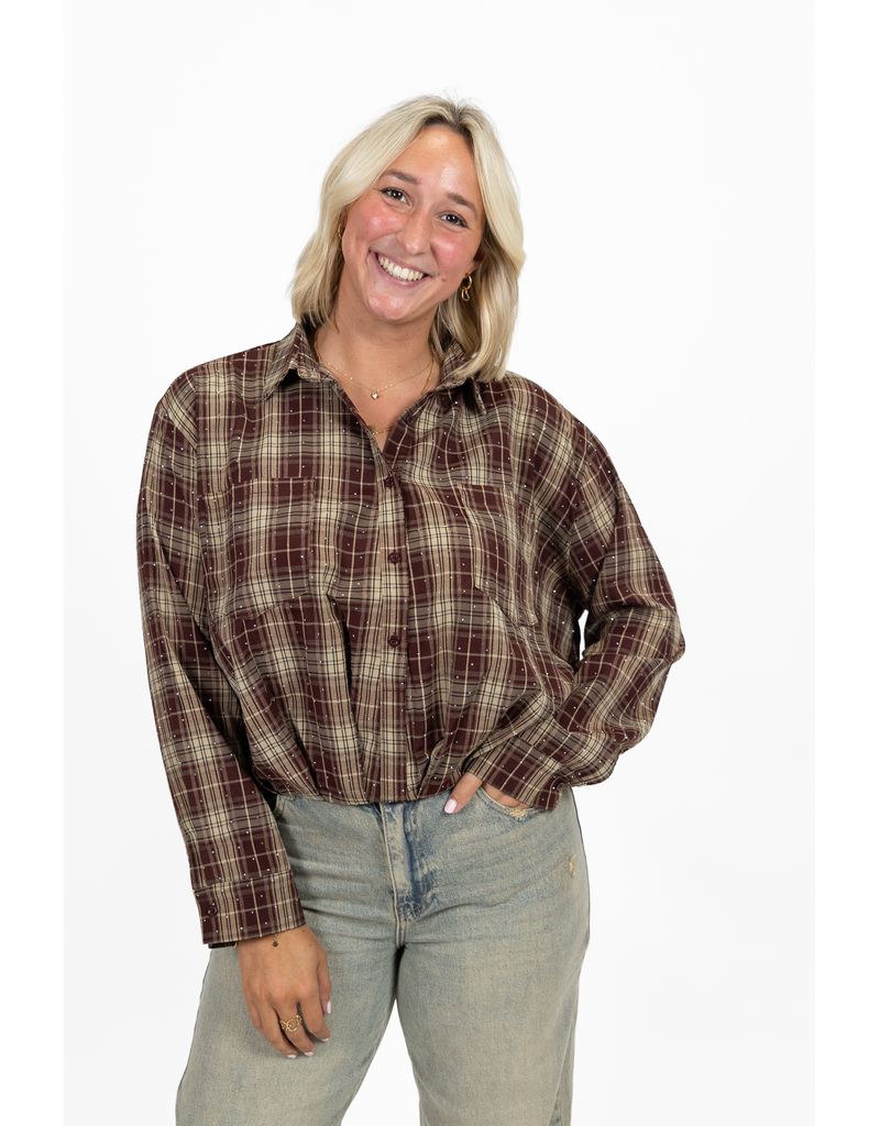21Jewelz Blouse met glitter en elastiek - bordeaux/beige