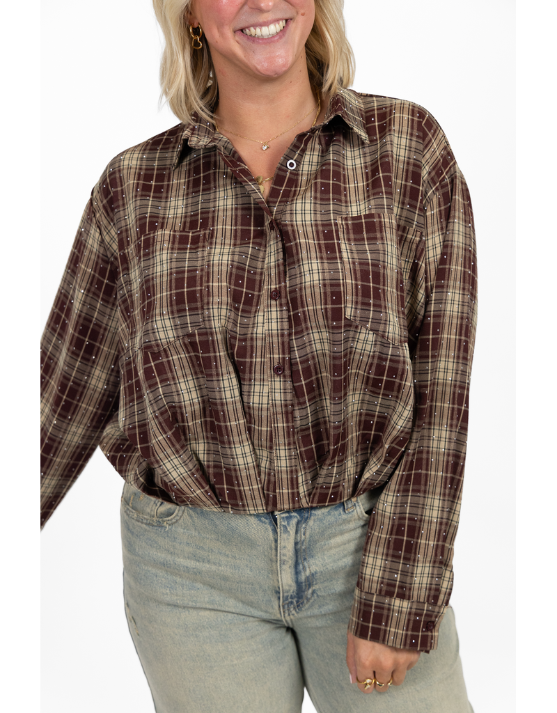 21Jewelz Blouse met glitter en elastiek - bordeaux/beige