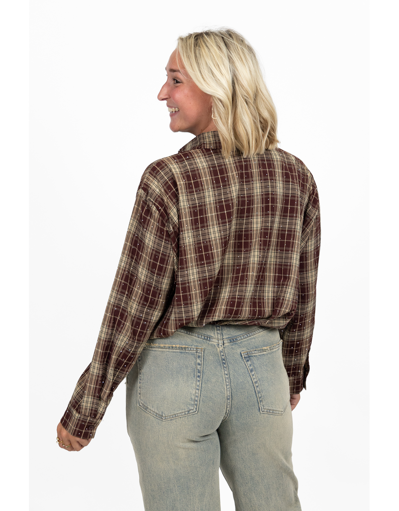 21Jewelz Blouse met glitter en elastiek - bordeaux/beige