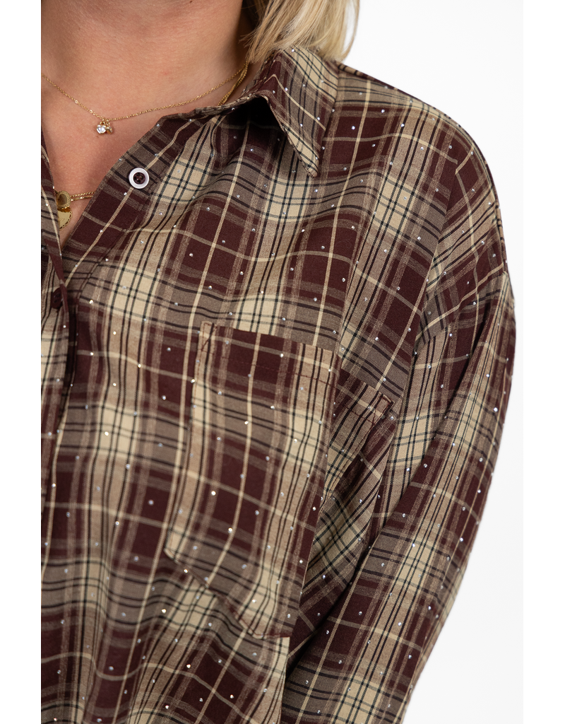 21Jewelz Blouse met glitter en elastiek - bordeaux/beige