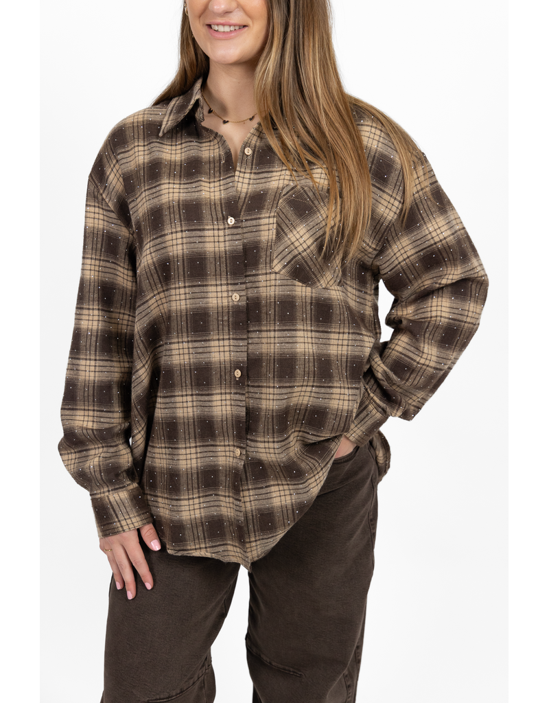 21Jewelz Lange blouse met glitter - beige/bruin