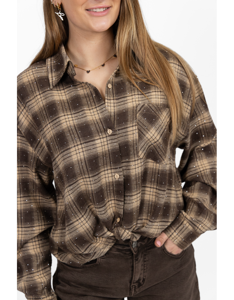 21Jewelz Lange blouse met glitter - beige/bruin
