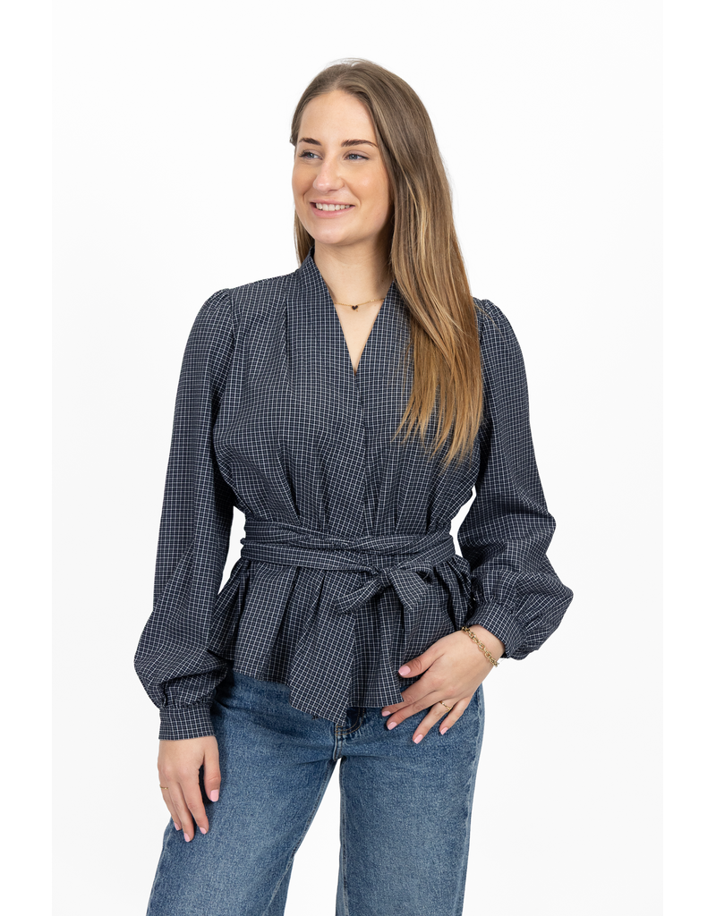 21Jewelz Geruite blouse met ceintuur - blauw