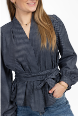 21Jewelz Geruite blouse met ceintuur - blauw