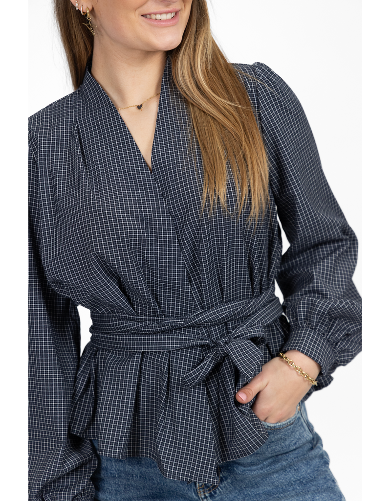 21Jewelz Geruite blouse met ceintuur - blauw