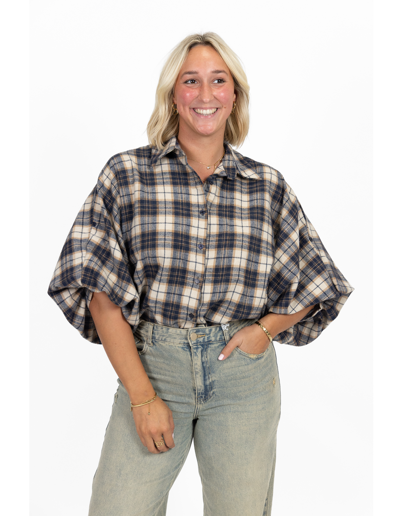 21Jewelz Cropped geruite blouse - donkerblauw/camel