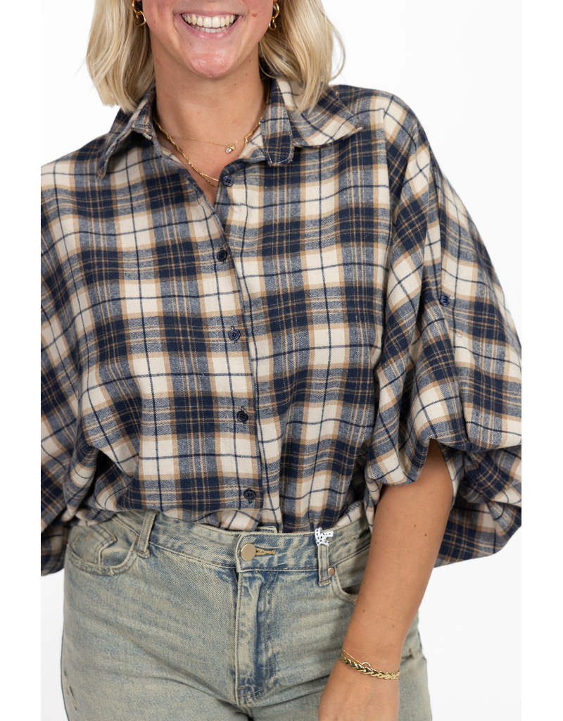 21Jewelz Cropped geruite blouse - donkerblauw/camel