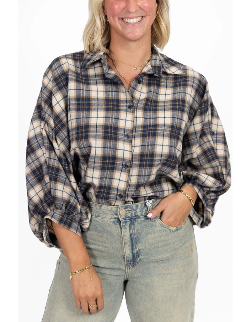 21Jewelz Cropped geruite blouse - donkerblauw/camel