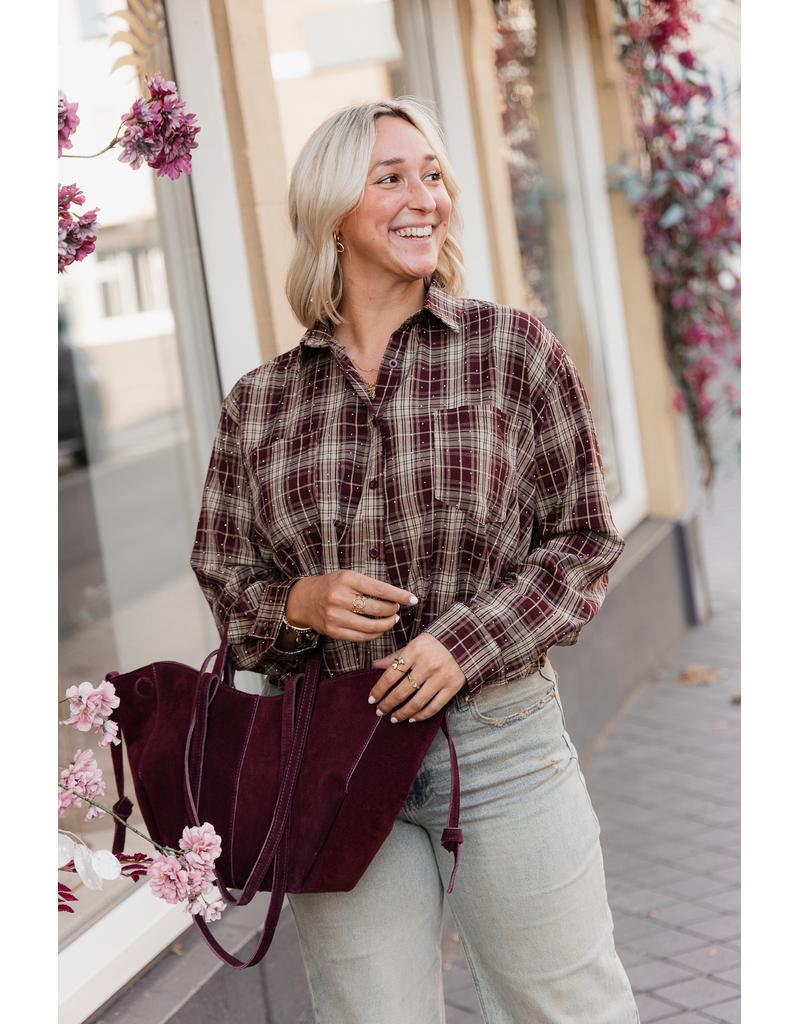 21Jewelz Blouse met glitter en elastiek - bordeaux/beige