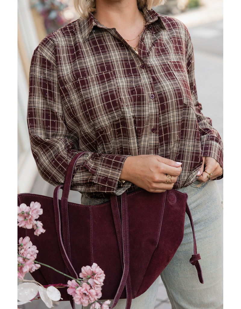 21Jewelz Blouse met glitter en elastiek - bordeaux/beige