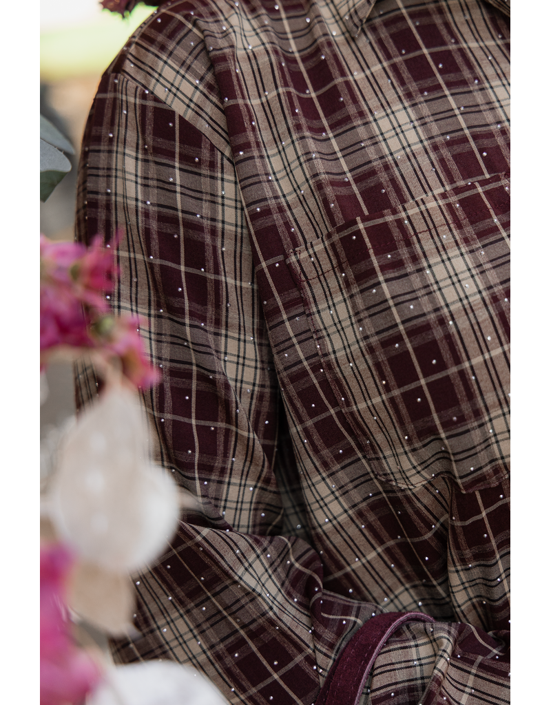 21Jewelz Blouse met glitter en elastiek - bordeaux/beige