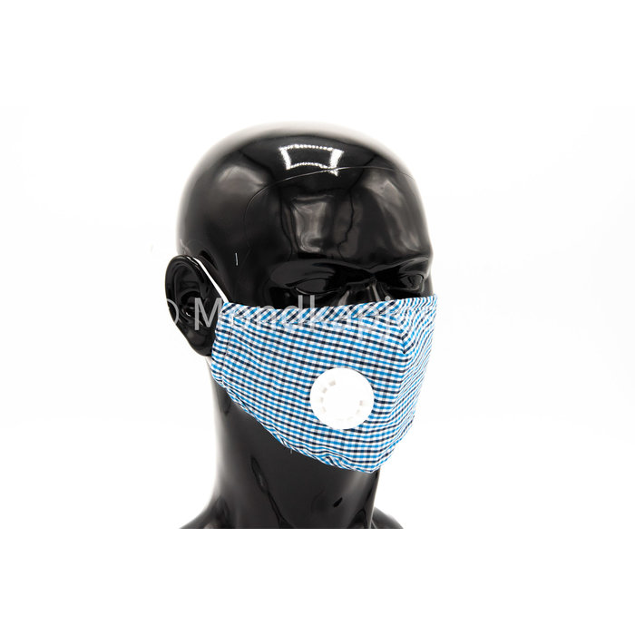 Washable Facemask |  Black | Checkered Blue |  AP | With valve | Single pack