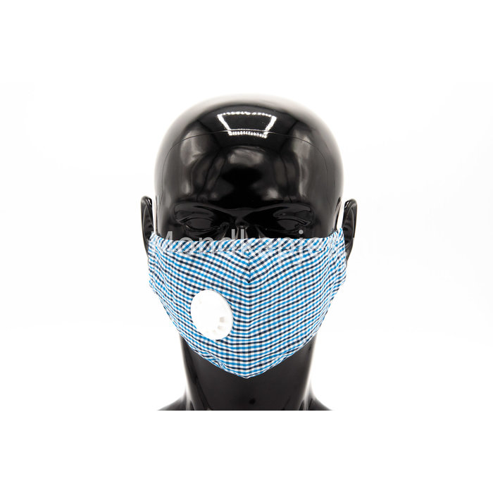 Washable Facemask |  Black | Checkered Blue |  AP14 | With valve | Single pack