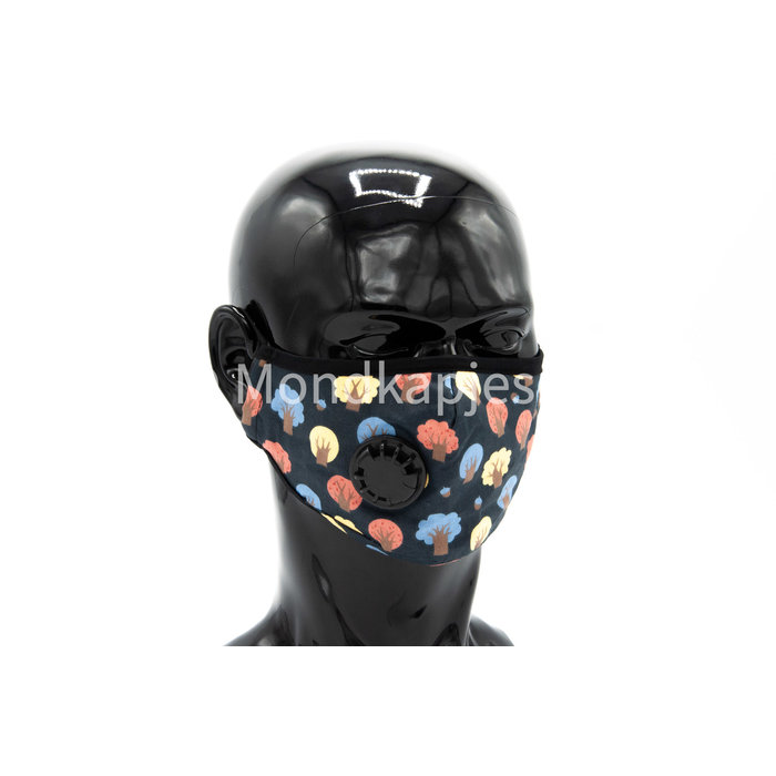 Washable Facemask |  Black | Funny Trees | AP | With valve | Single pack