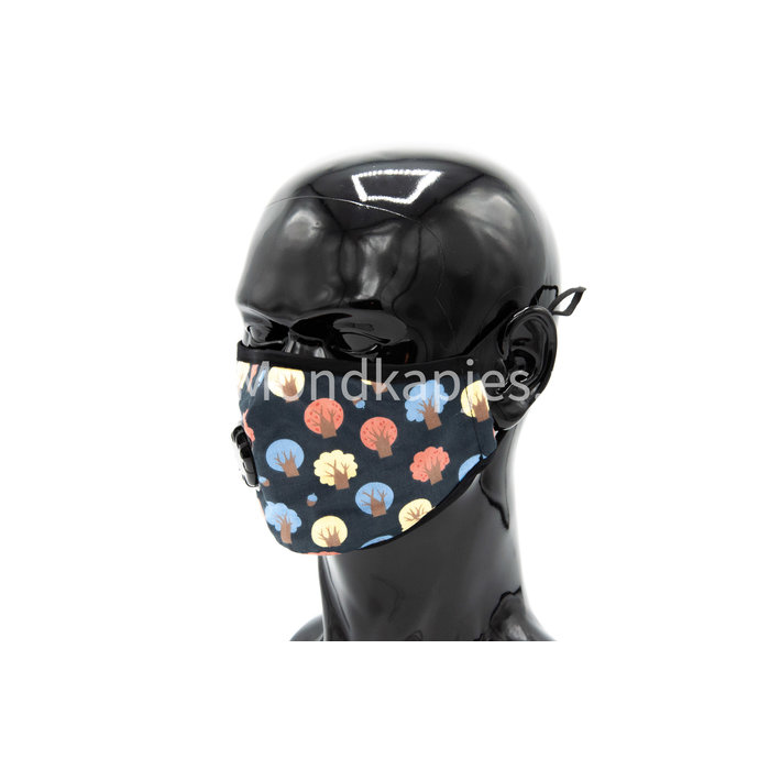 Washable Facemask |  Black | Funny Trees | AP | With valve | Single pack