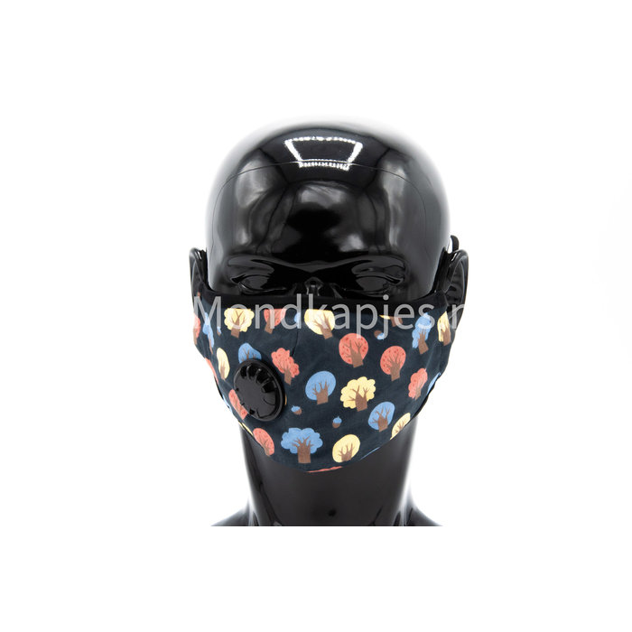 Washable Facemask |  Black | Funny Trees | AP | With valve | Single pack