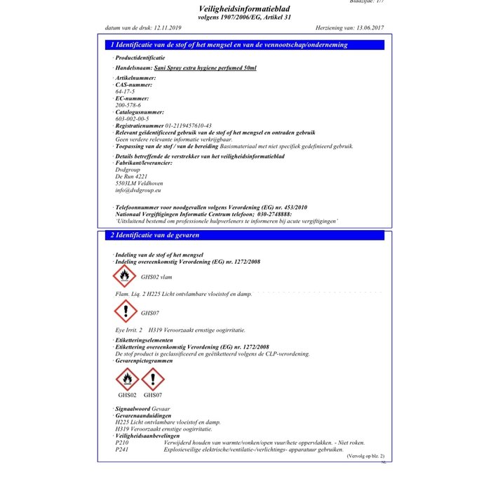 Desinfectie Spray | Sani Spray | Geparfumeerde  Desinfectie