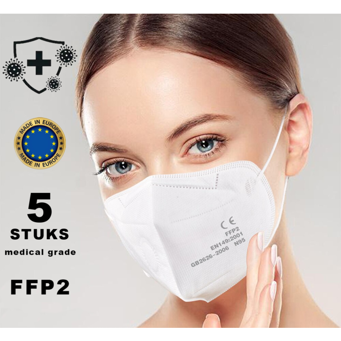 FFP2 5 Laags Medisch Mondmasker Wit | HG | kwaliteitsmaskers