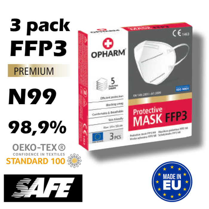 3 pieces FFP3 masks | White | Made in the EU
