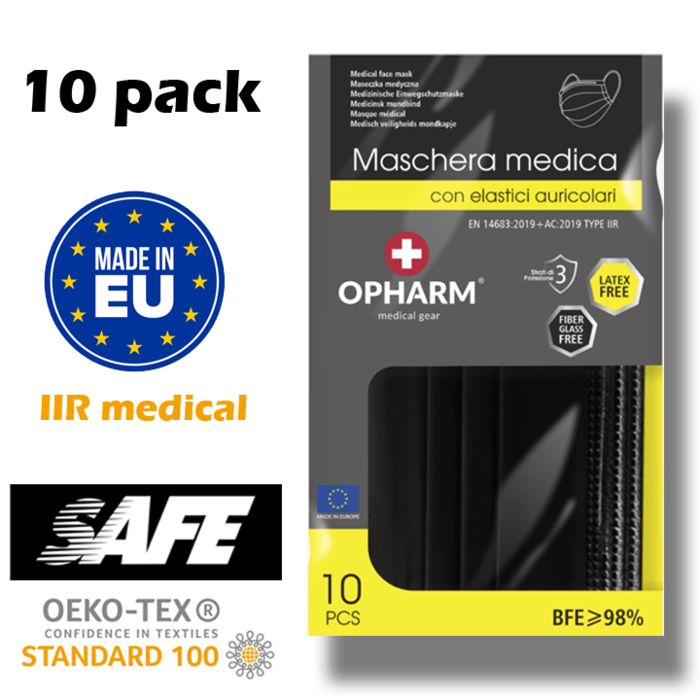 10 pieces of black IIR Medical face masks produced in Europe