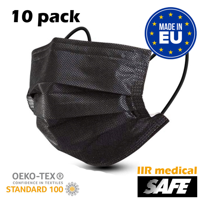 10 pieces of black IIR Medical face masks produced in Europe