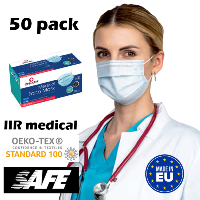50 Blue IIR Medical face masks produced in Europe