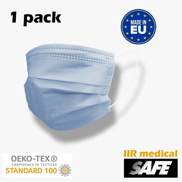 1 Stück IIR Chirurgische medizinische Maske BLAU - Made in EU
