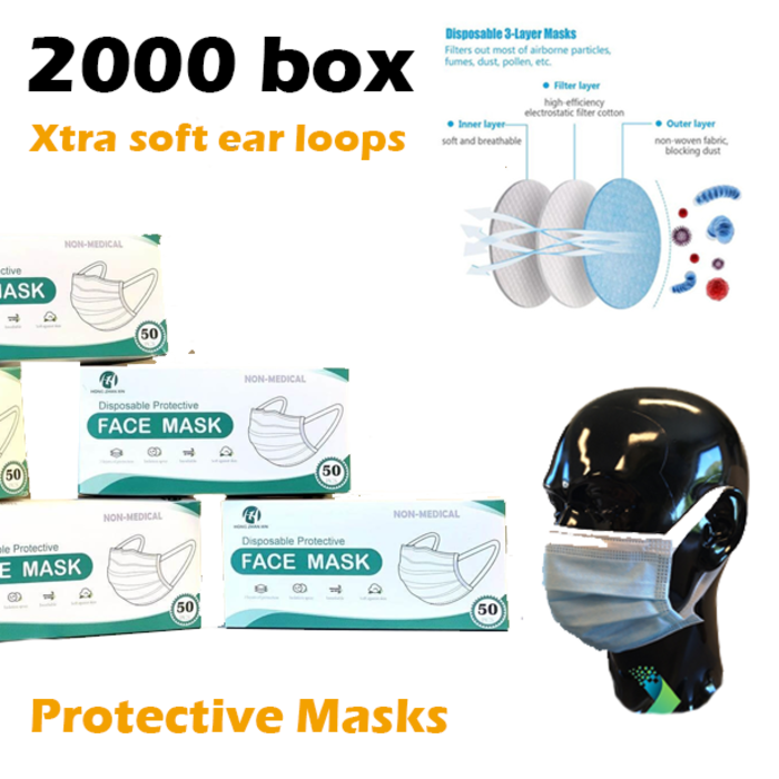 100x Masque Facial Jetable Pour Adultes À 3 Couches Protection Du