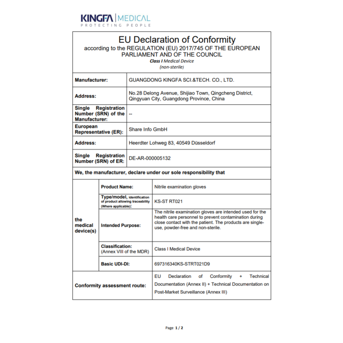 100 Medical nitrile examination gloves | Kingfa KS-ST RT021