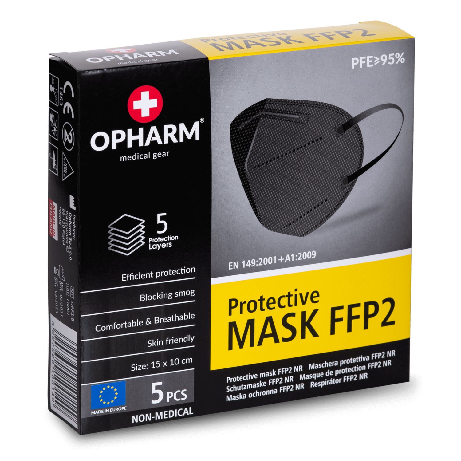 Masque FFP2 KF 94 Blanc/Noir- Boite de 10 Masques Individuels - Carton de  61 boites, total