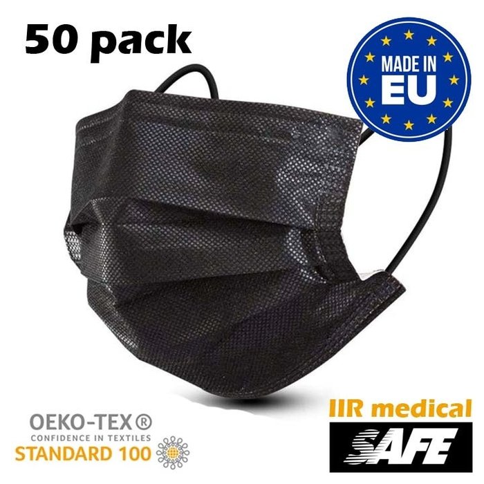 IIR surgical medical masks BLACK - Made in EU