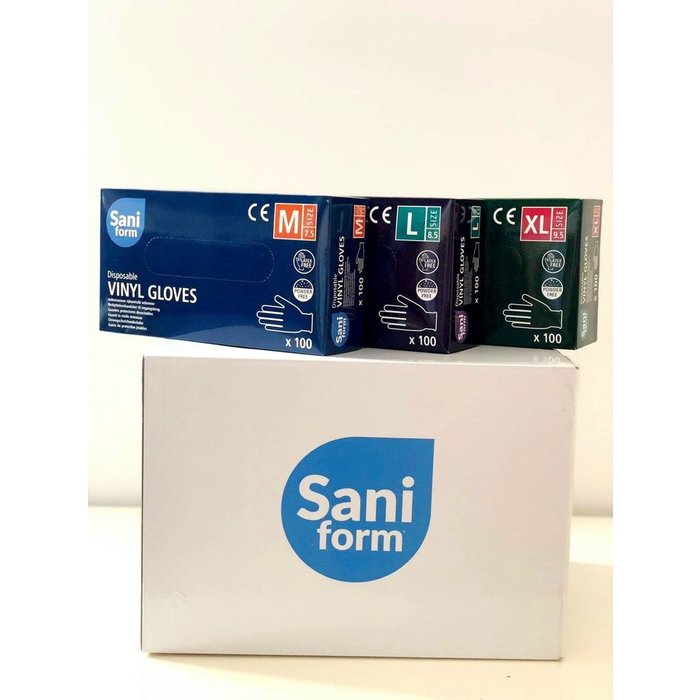 Saniform Guantes de examen de vinilo libre de látex y polvo - 100 piezas