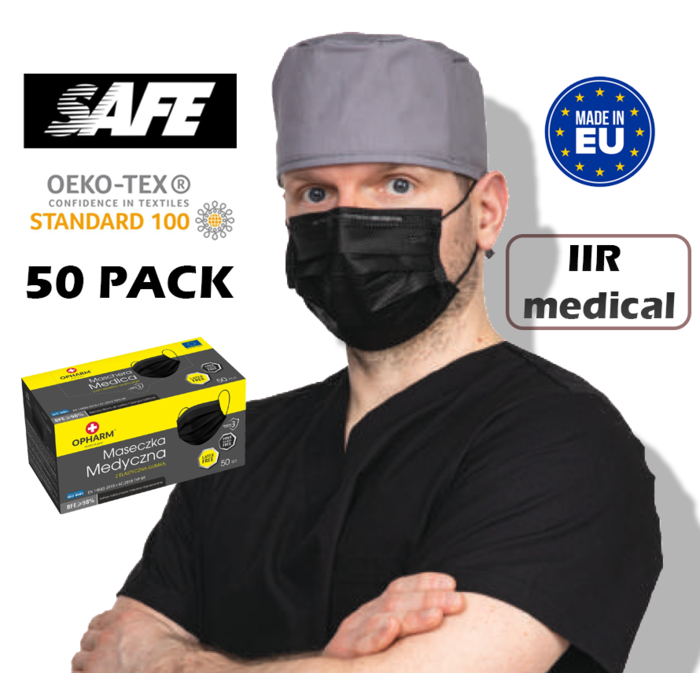 IIR Chirurgische medizinische Masken SCHWARZ - Made in EU